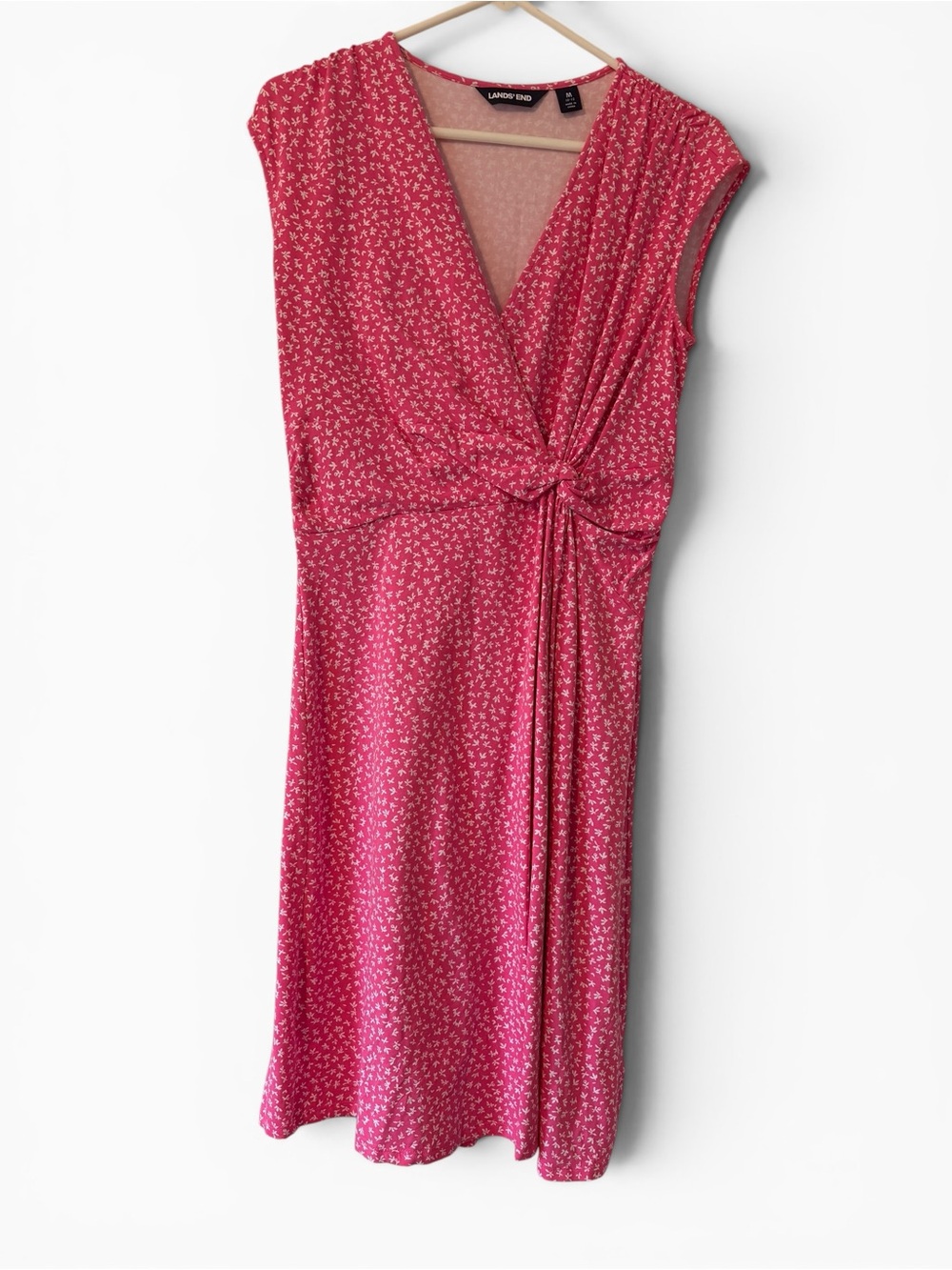 Lands’ End Pink Floral Faux Wrap Midi Dress Size Medium - Picture 2 of 6